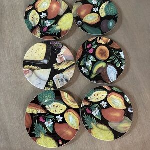 Tropical Fruit Design Richard Limoges France Ceramic Plate Set of 6
